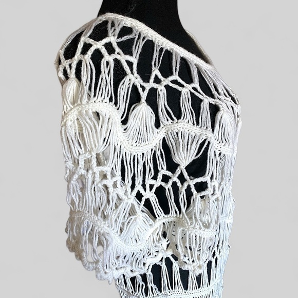 Crochet Beach Cover-Up Ivory Women’s 100% Acrylic Size Large BALLETCORE - Picture 2 of 11